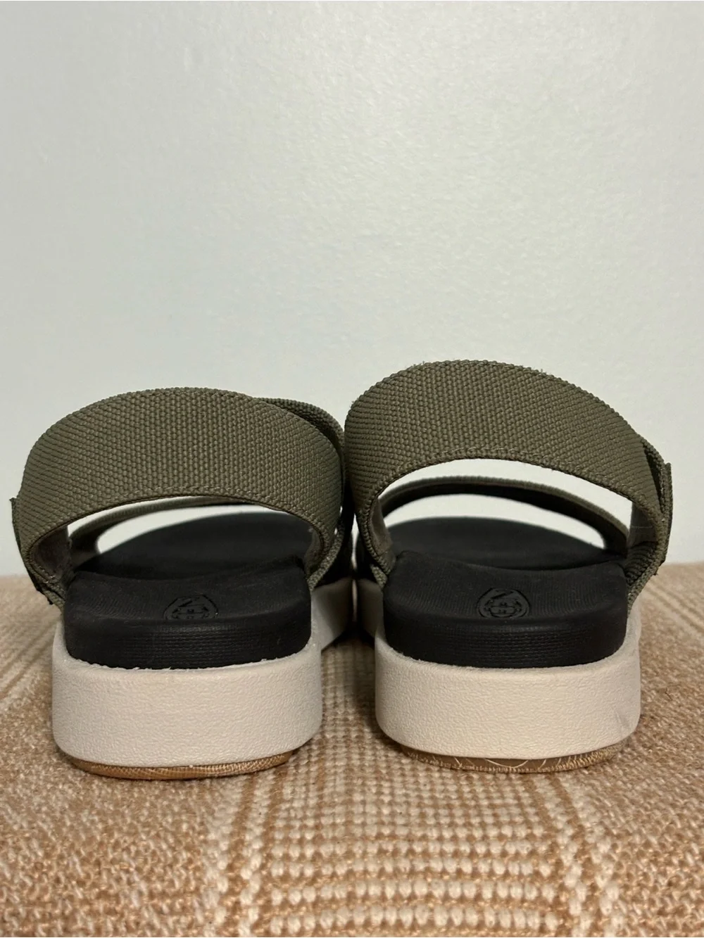 Keen Women’s Elle Backstrap Strap in Dusty Olive, Sporty Platform Wedge—  Size-7